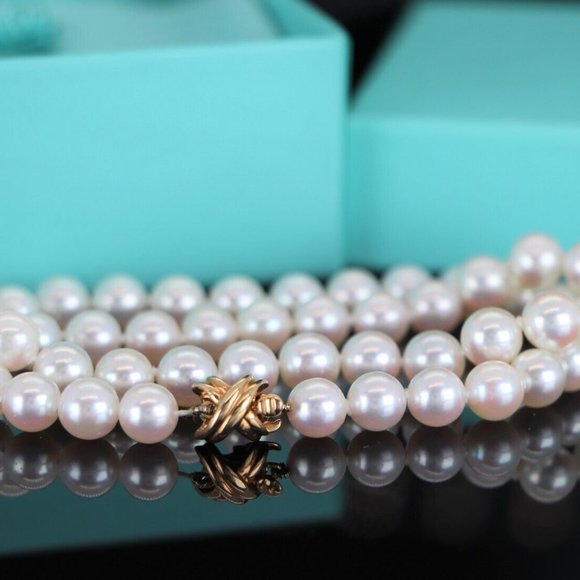 Tiffany & Co. Signature X 18k Yellow Gold 7-7.5mm Akoya Pearls Necklace - Picture 4 of 6